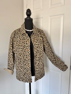 Leopard Print Denim Jacket in Tan and Black